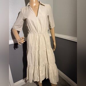Zara Beige Linen Poplin Midi Dress Size XS